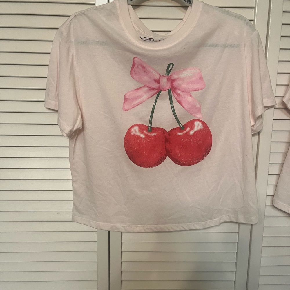 Chic Pink Cherry Bow Tee